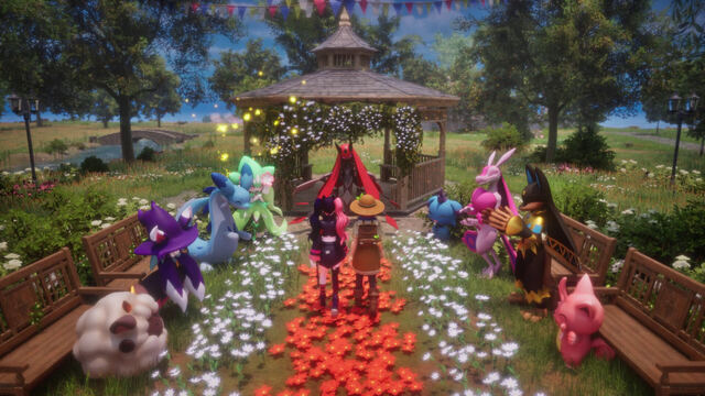 Pals gathered around a gazebo for a festival in Palfarm