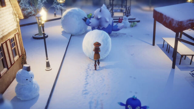 Winter snow scene with a snowman in Palfarm